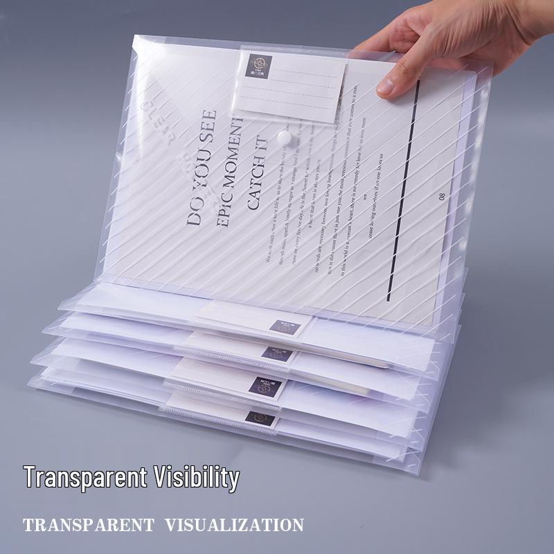 A4 Transparent Waterproof Snap Button Document Bag - Customizable Label Plastic Archive Bag