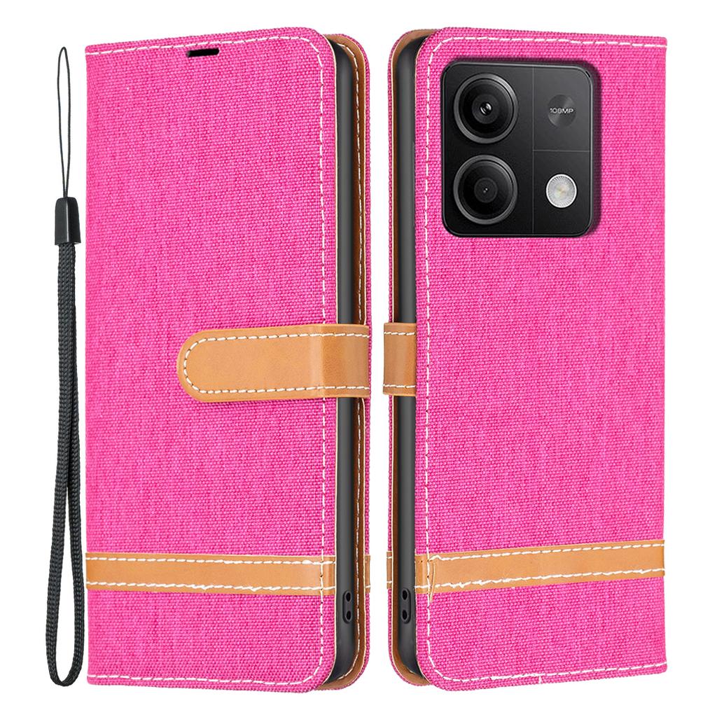 For Xiaomi Redmi Note 13 5G Leather Phone Case Wallet Cover Jeans Cloth Splicing