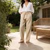 Women's trendy retro casual cotton and linen pants breathable loose straight-leg pants solid color summer daily versatile light and thin trousers