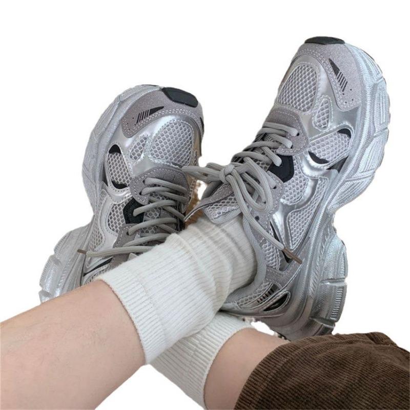 Mesh breathable silver platform dad spring and autumn new shoes women's casual sports shoes running shoes