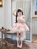 Jundakara Lolita Cosplay Costume JSK Dress with and French Mori Princess Korean Size L 3-Piece Set, Ribbon, Ruffles, Lace-Up Detail, Cute, Dreamy,