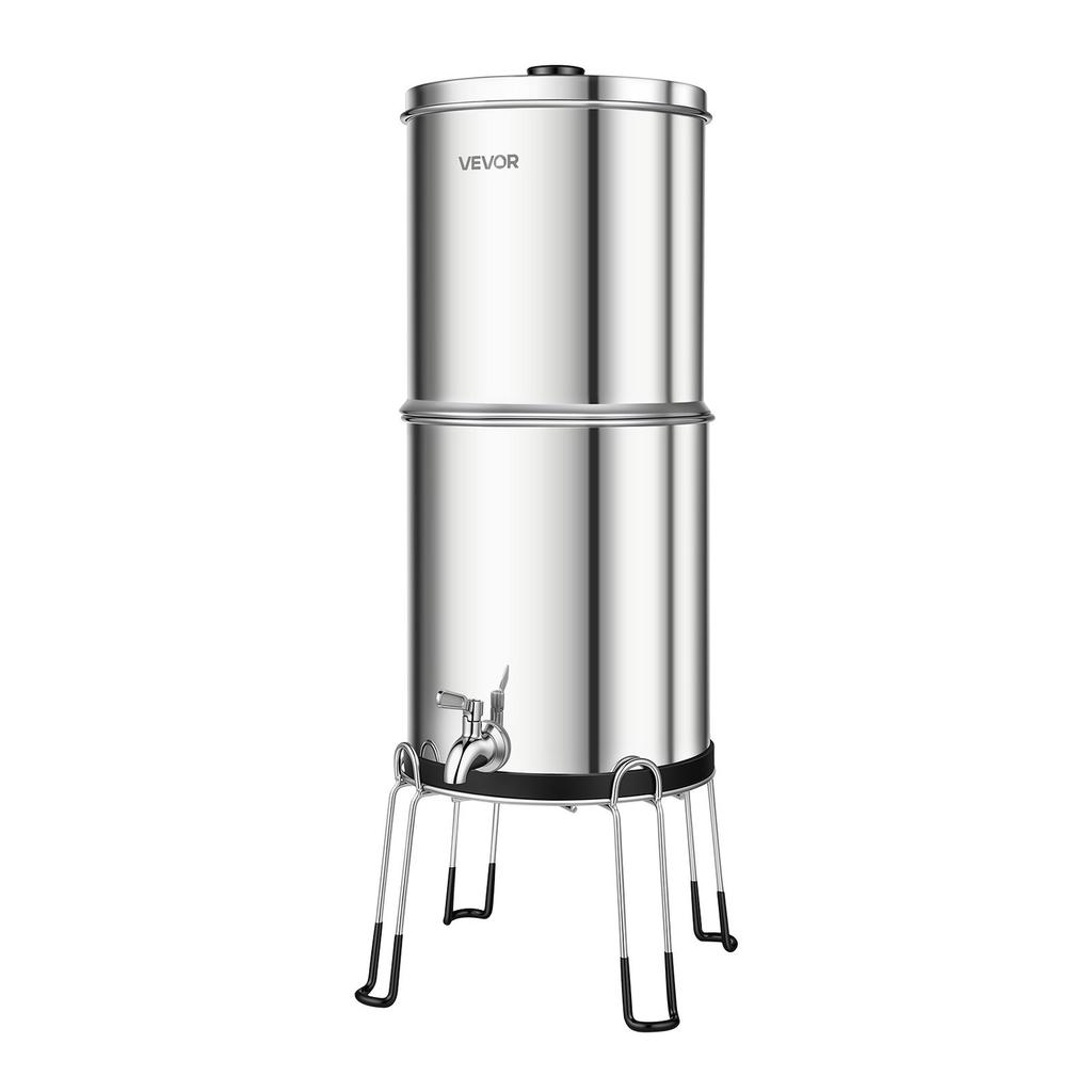 Gravity-fed Water Filter System, 8.52L 304 Stainless-Steel Countertop Water Filtration System, Reduces Lead and Up To 99% of Chlorine, W/ 2 Carbon