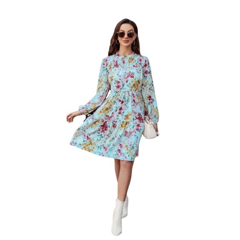 Spring and Autumn Women's Dress Printed Fashion Loose Cake Dresses Hundred Long Sleeve Dress