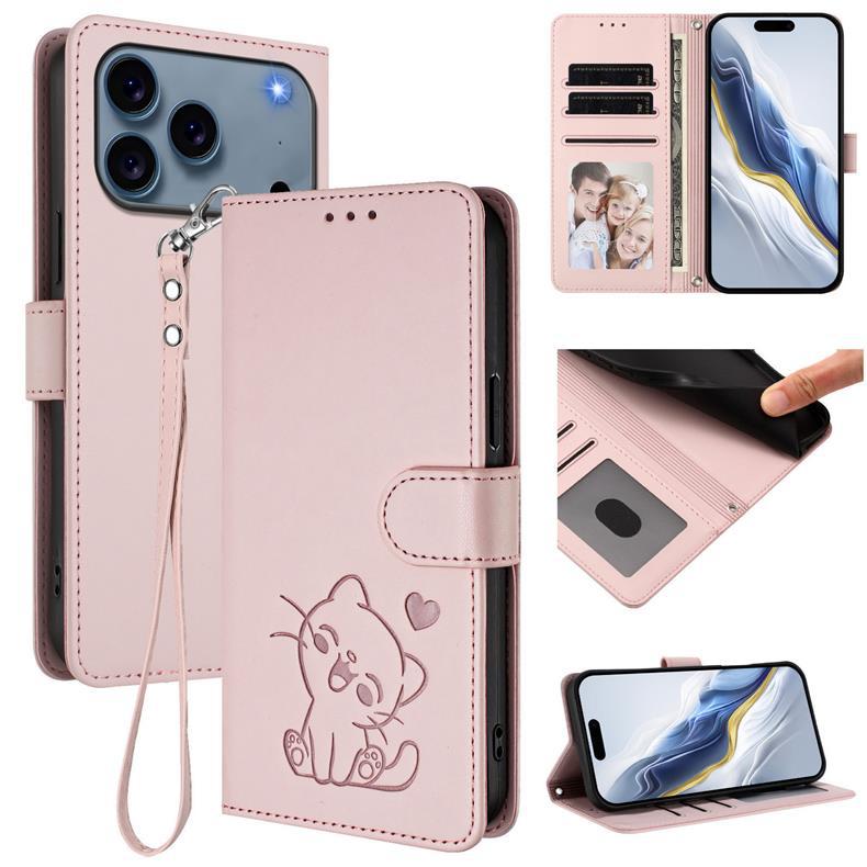 Applicable iPhone17promax iPhone leather case17AiR Heart-shaped cat flip cover card holder15Pro Protective Sleeve