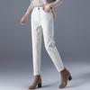 Women's Plus Size High-Waist Off-White Denim Jeans with Velvet Lining - Loose Fit Harem Style for Autumn/Winter 2024