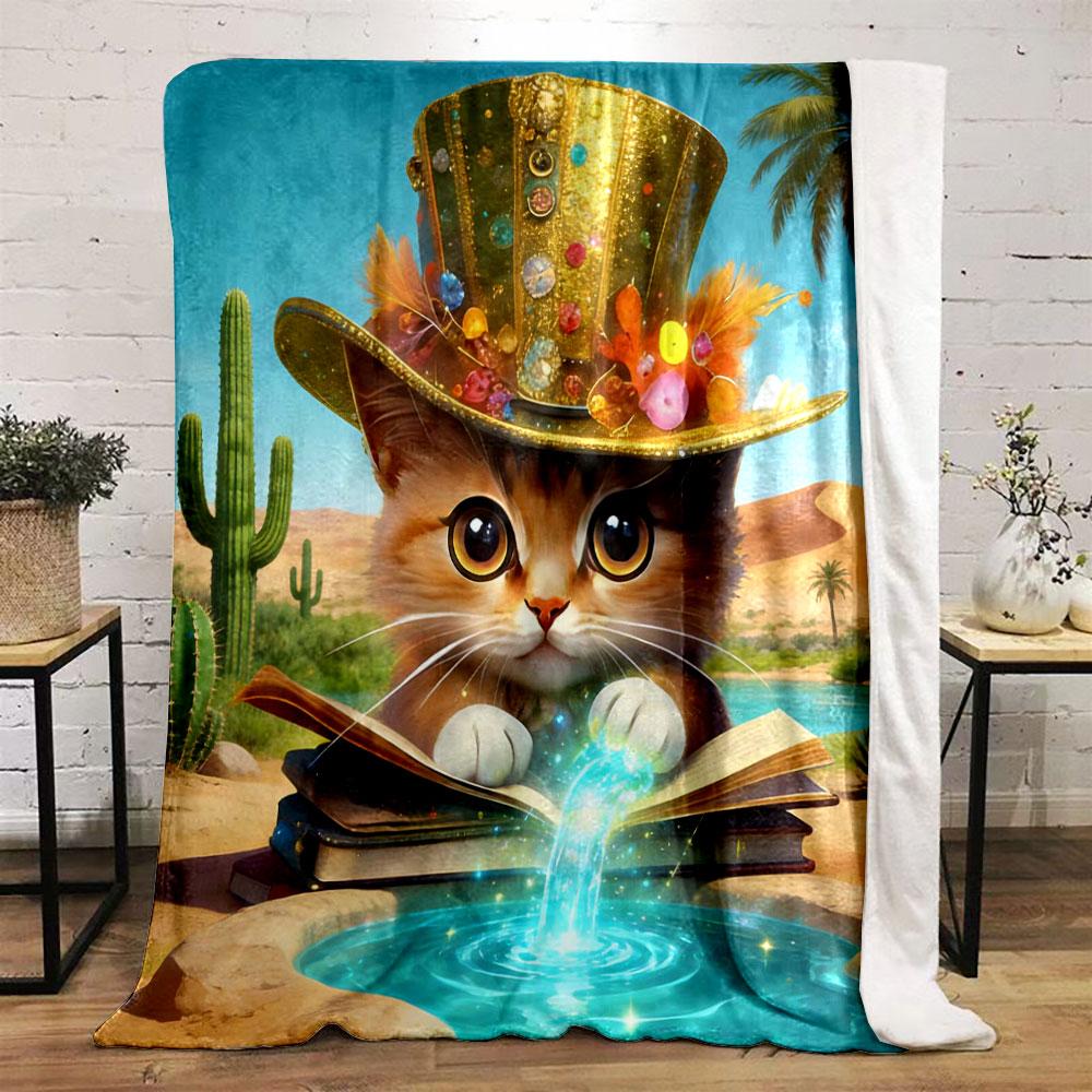 Multi-Sizes Cute Tabby Cat Print Blanket Flannel Soft Comfort Home Travel Blanket Kids Warm Blanket Picnic Luxury Gifts