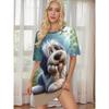 Plus Size Casual Dress with Cute Girl Print and Round Neck
