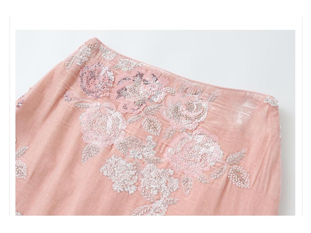 Chinese Frog Button Jacquard Vest & Half Skirt Set with Embroidery & Sequins - Women's Fashion P0124