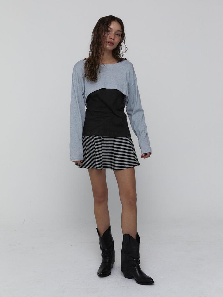Visus Striped Mini Skirt_Charcoal