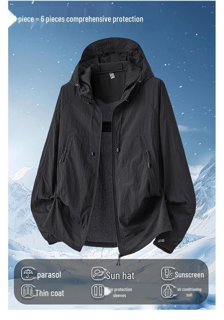 Unisex Lightweight Hooded Sun Protection Jacket - Breathable & Customizable for Outdoor Summer Activities