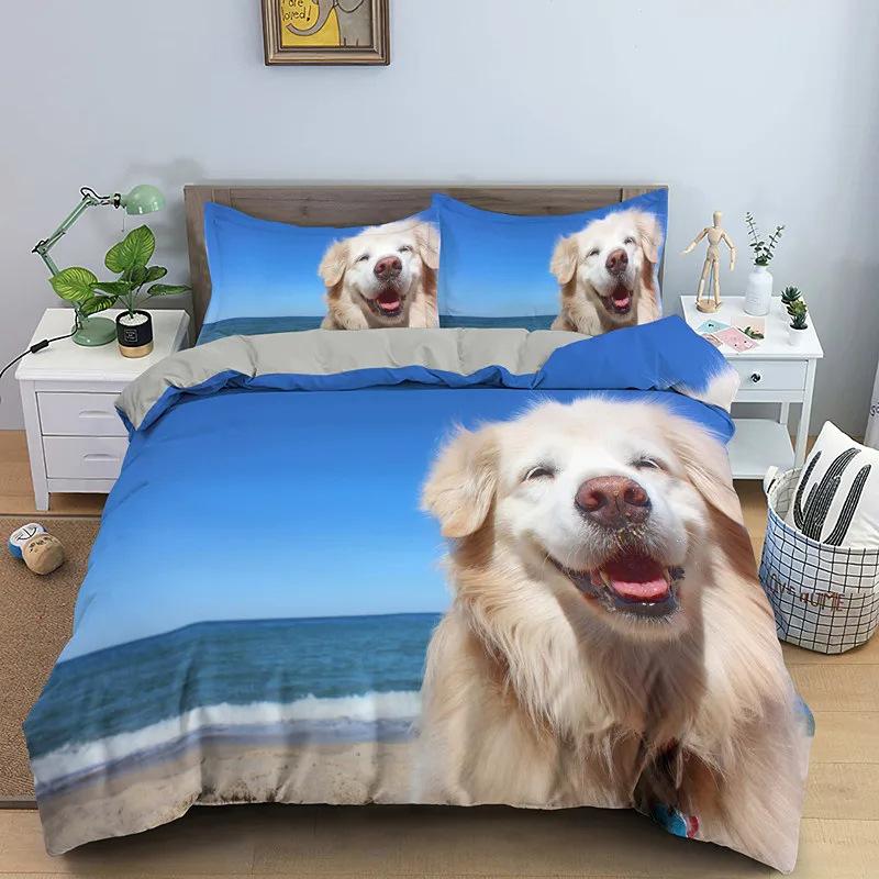 Cute Dog Pattern Single Quilt Cover with Zip, Animal Funny Dog Grey Inner Duvet Cover Set with Pillowcases for Children Adults