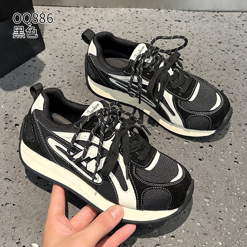 

Platform-soled Forrest Gump shoes autumn new pigskin leisure sports college breathable German training shoes 35 чёрный