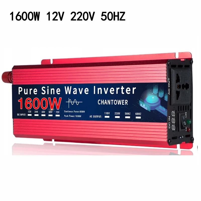 Inverter 12v/24v To 110v/220v Pure Sine Wave Inverter 12v 220v 1000W 1600W DC To AC Portable Auto Converter Car Solor Inverter