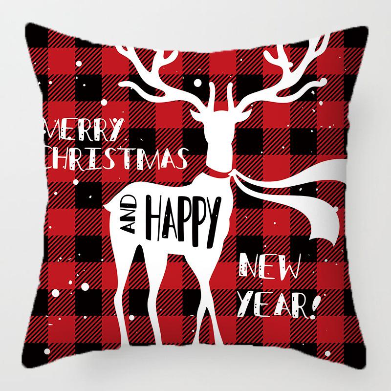 Christmas red and black plaid pillow cover printed cushion cover living room sofa decoration festive letters elk snowflake model