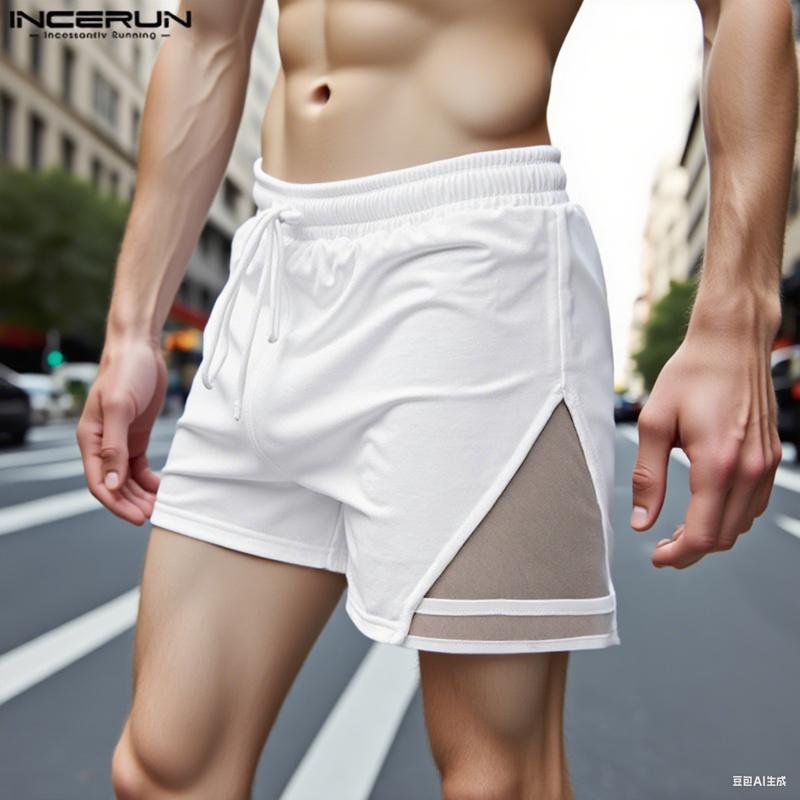 

INCERUN Men Drawstring Elastic Waist Shorts Mesh Patchwork Mini Pants Pajamas S