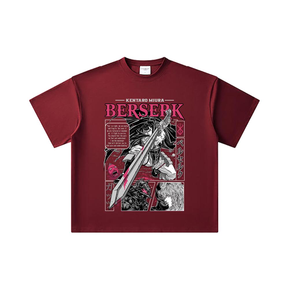 

260 GSM Double Yarn 32 Count 100% Cotton Berserk V1 Guts Print Unisex Heavy Cotton T Shirt 2XL вина червоного кольору