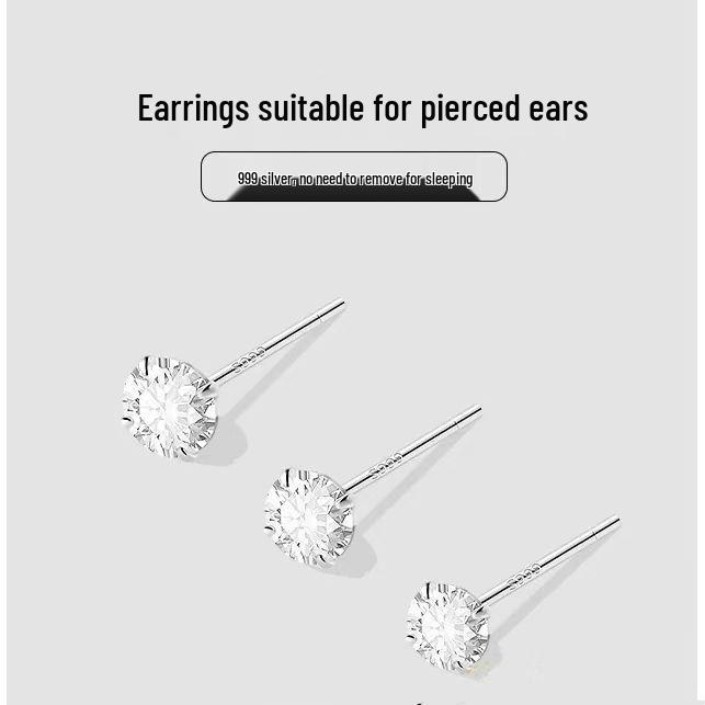 Sterling Silver Zirconia Stud Earrings: Versatile, Luxurious, Super Shiny, Comfortable for Sleep Without Removal