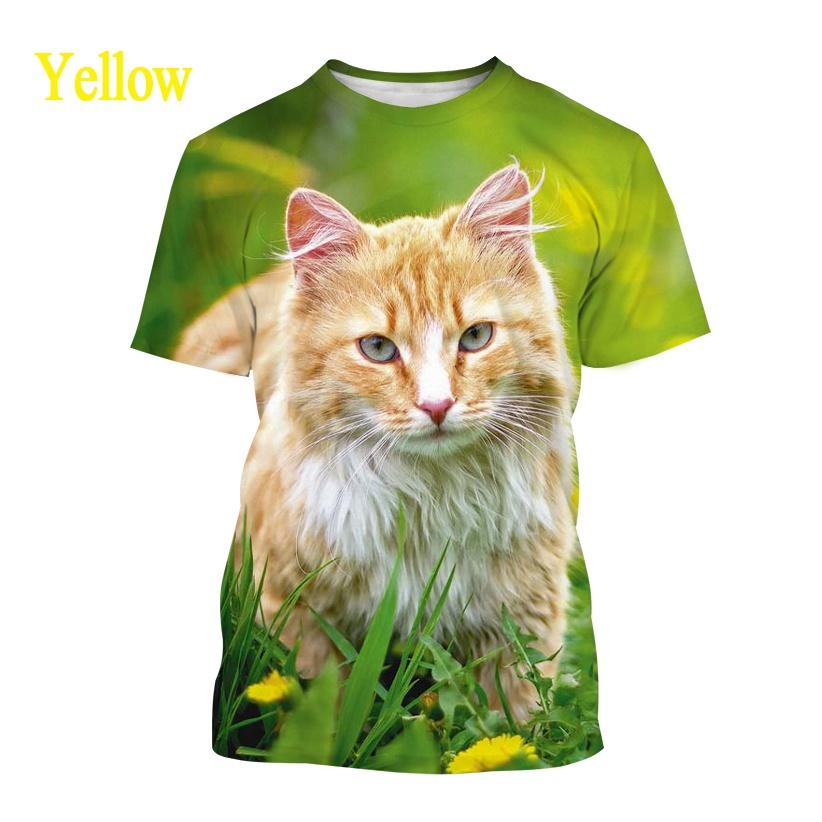 Summer Round Neck 3D Cat Pattern Printed Top Fashionable Casual Short Sleeved Children's Boy and Children's Girl Kids Unisex T-shirts