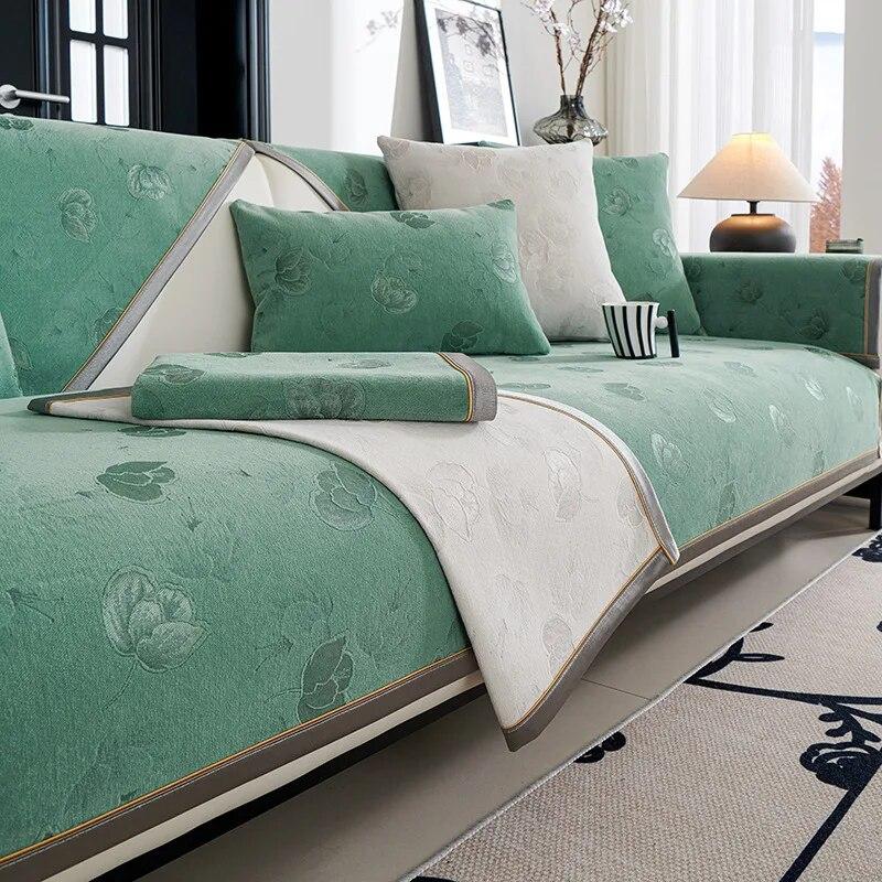 Francouzský prachotěsný potah na pohovku žinylka proti poškrábání pratelný potah na pohovku pro domácí mazlíčky Jednobarevné žakárové sekční potahy na pohovku ve tvaru písmene L