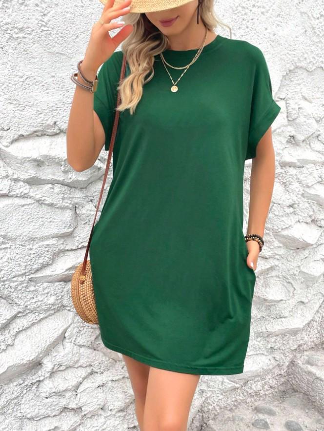 European and American Casual Batwing Sleeve Dress with Invisible Pockets (2024)