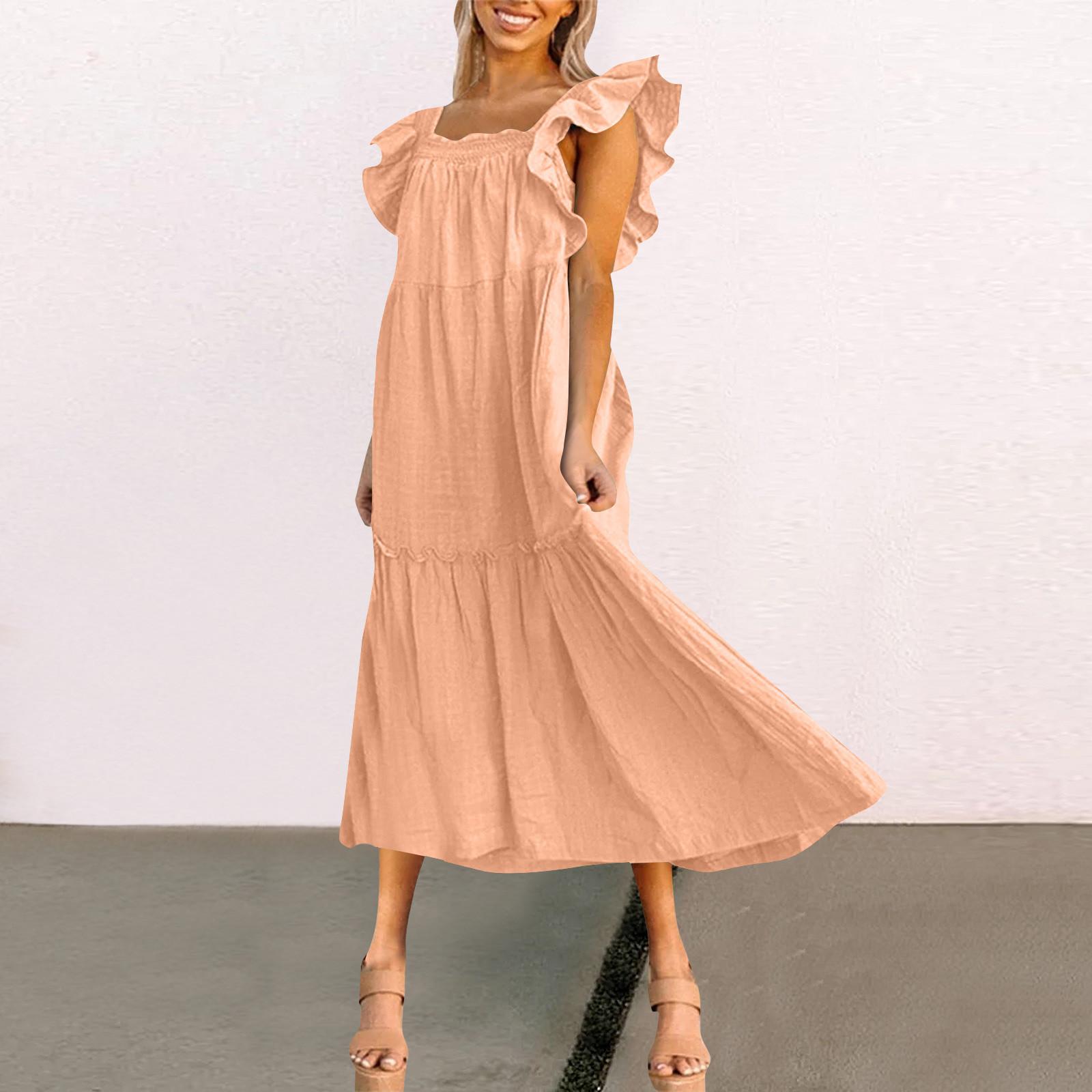 

Женское весенне-летнее платье с квадратным вырезом и открытыми плечами, элегантное платье с юбкой с рюшами XL