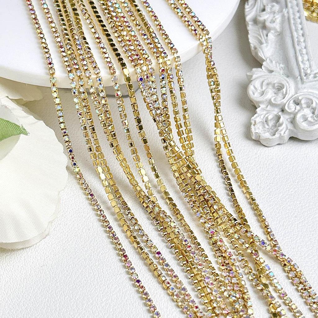 Gold & Silver Chain Nail Art Accessories: Sparkly, Versatile Handmade Rhinestone Pearl Decorations for DIY.
