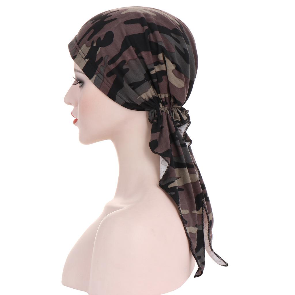 Women Printed Turban Cap Muslim Hijab Inner Caps Beanies Bonnet Long Tail Headscarf Strech Bandana Hat