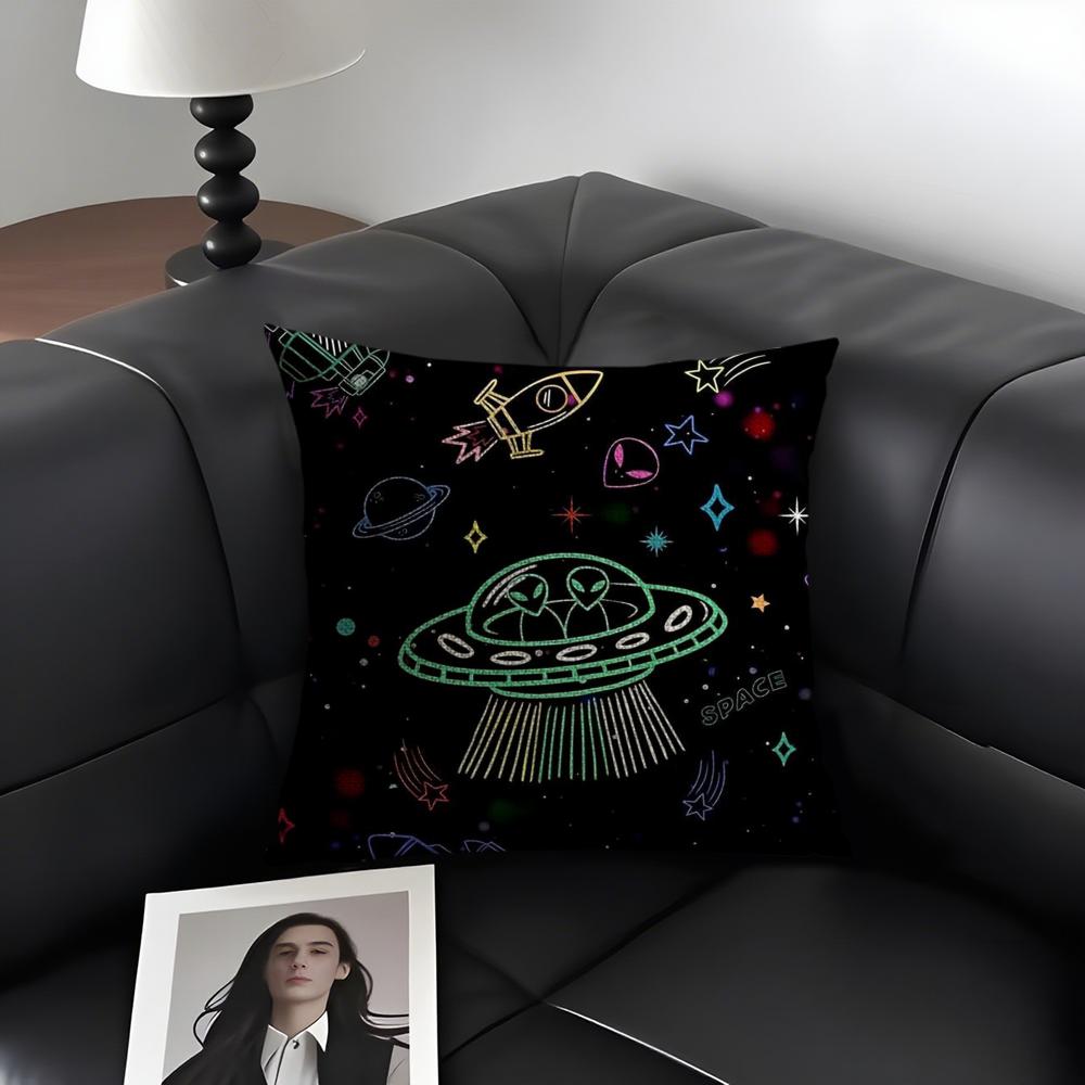 Cartoon Astronaut Raket Kussenhoes Natuurlijk Linnen Biologische Stof Dubbelzijdige Bedrukking Bank Woondecoratie Cadeau Kussensloop