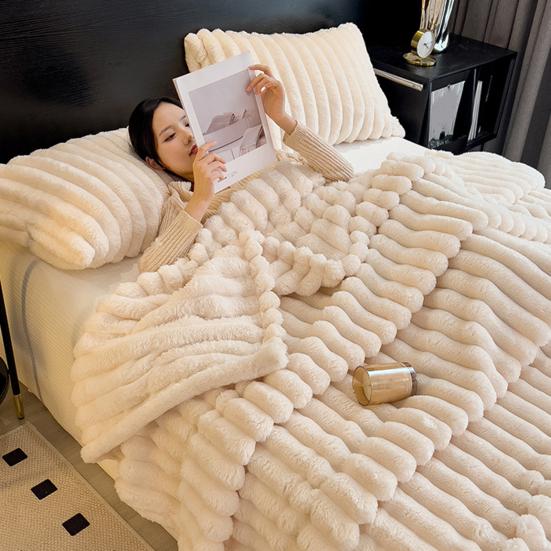 Faux Rabbit Fur Throw Bubble Blanket Warm Blanket Fluffy Blanket Plush Cozy Thick Furry Blanket