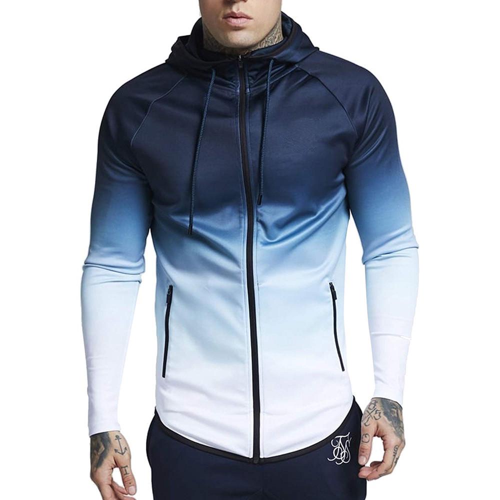 

(SU)Mens Gradual Change Pullover Long Sleeve Hooded Sweatshirt Tops Blouse