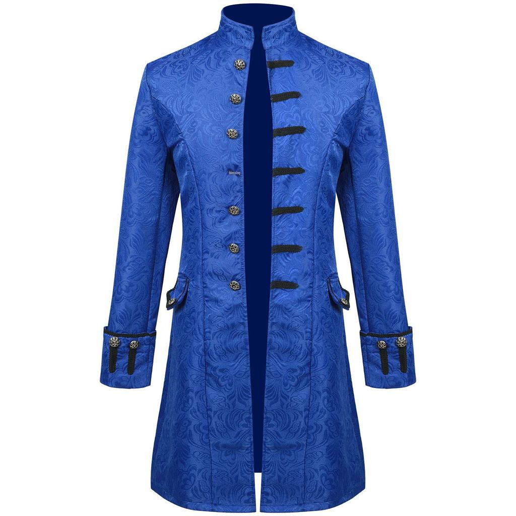 2025 Men's Solid Color Jacquard Costume Jacket - Spanish Medieval Style, Perfect for Spring and Autumn Performances