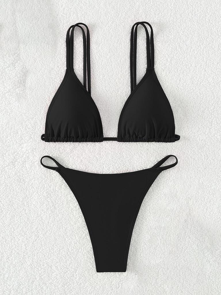 2024 Backless Solid Color Triangle Cup Bikini Swimwear for Women