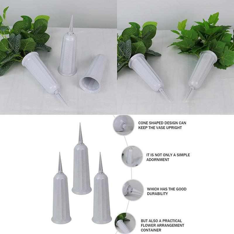 2/1PC Cemetery Vase with Spikes Plastic Floral Vase Holder for Gravestone Grave Yard Ground Outdoor Flower Marker Decorations