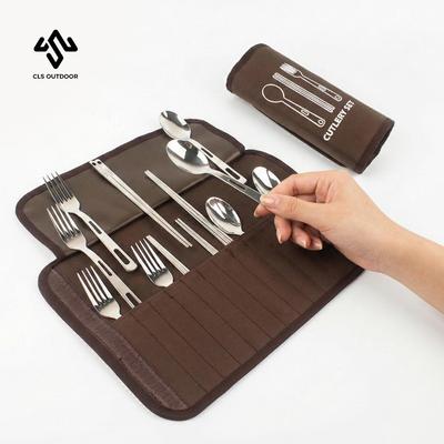 4-Person Portable Outdoor Tableware Set: Stainless Steel Spoon, Chopsticks & Fork with Travel Picnic Bag for Camping & BBQ