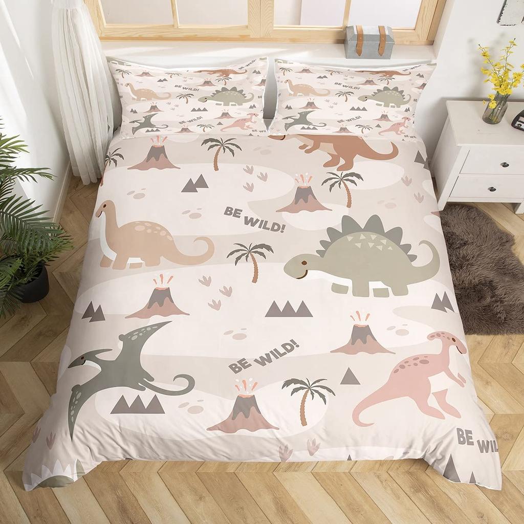 Cute Dinosaur Duvet Cover King Queen Kawaii Cartoon Wild Dino Bedding Set For Kids Boys Girls Jungle Animals Comforter Cover