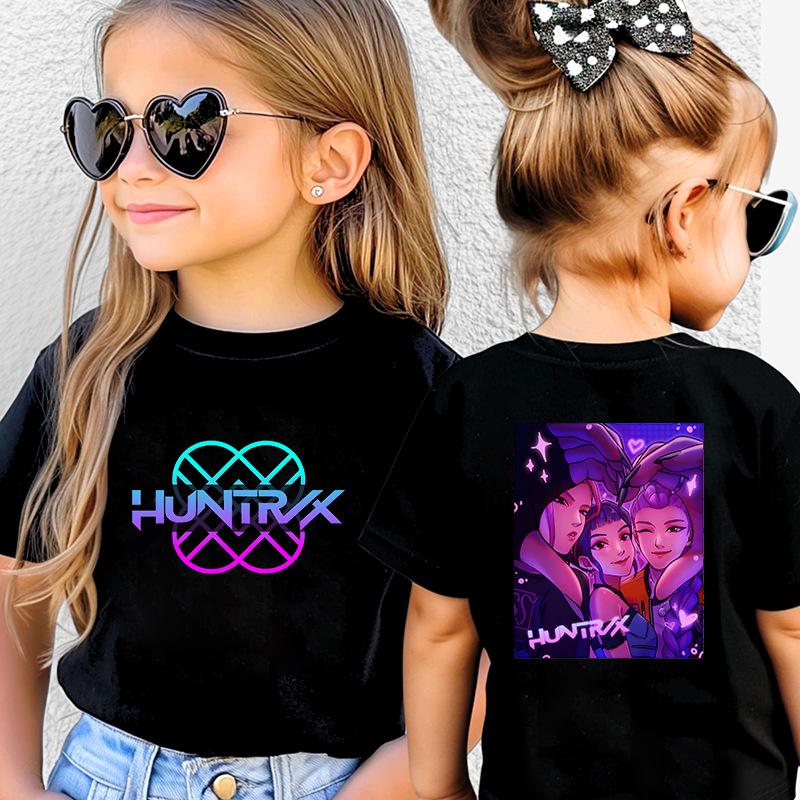 Kpop Hunter Girls' Korean Printed Short Sleeve Medium to Small Kids' T-Shirt