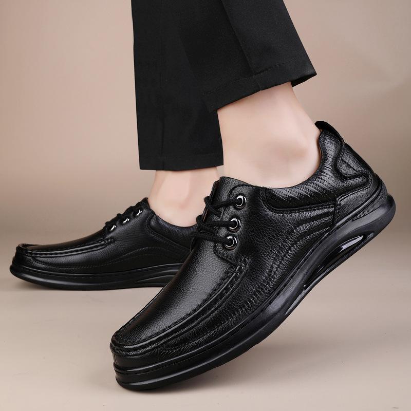 Men's Breathable Leather Shoes Black Soft Leather Soft Bottom Spring Autumn Best Men Business Formal Wear All-Match Casual Shoes