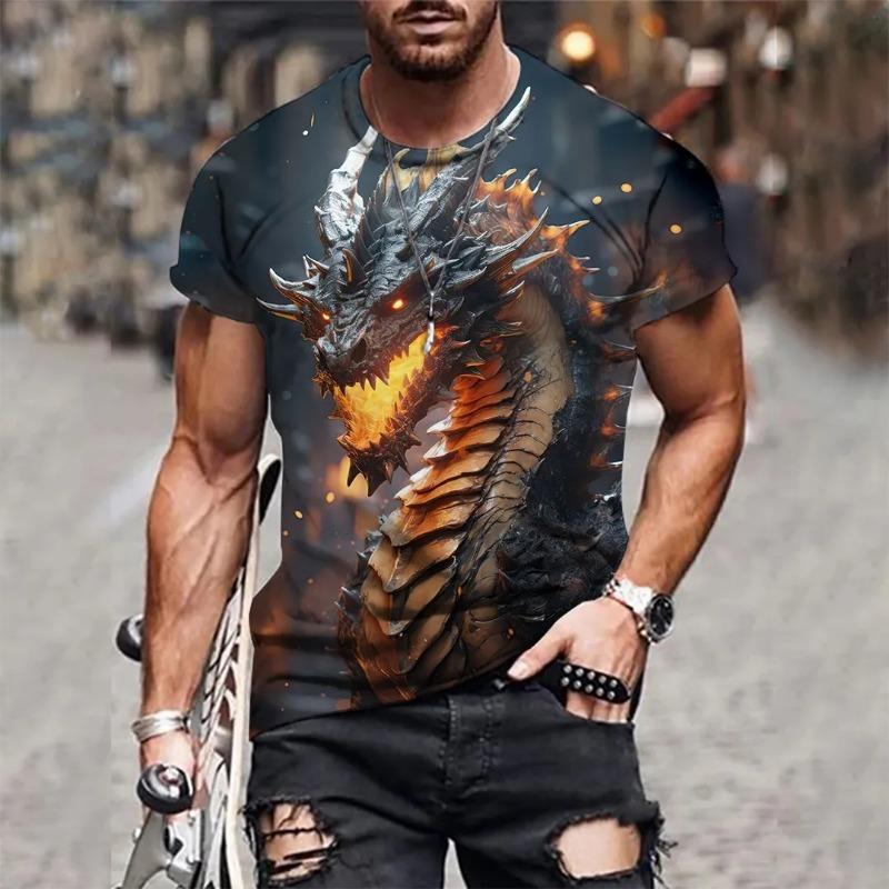 Men's 3D Tiger Pattern Short Sleeved Round Neck T-shirt, Breathable and Stylish, Suitable for Outdoor