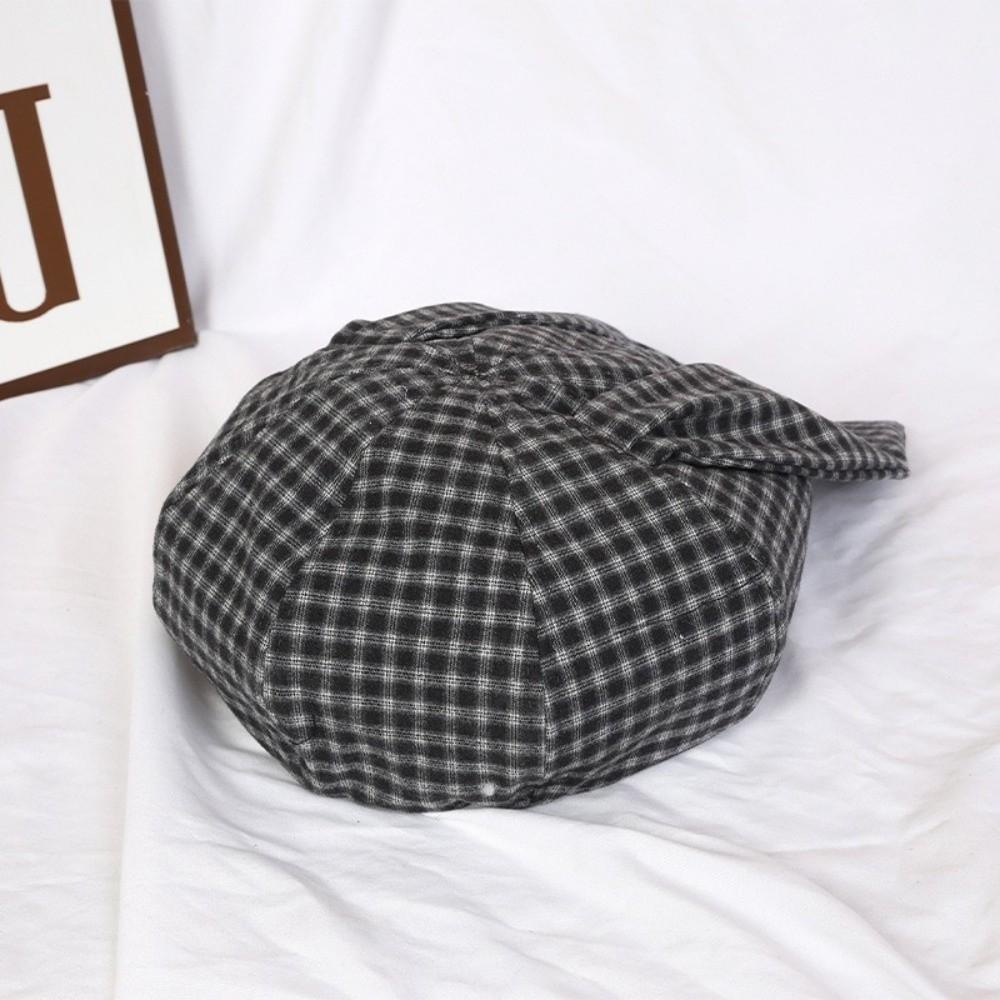 Versatile Plaid Beret Big Head Circumference Spring Painter Cap Retro Women Artist Hat  Ladies