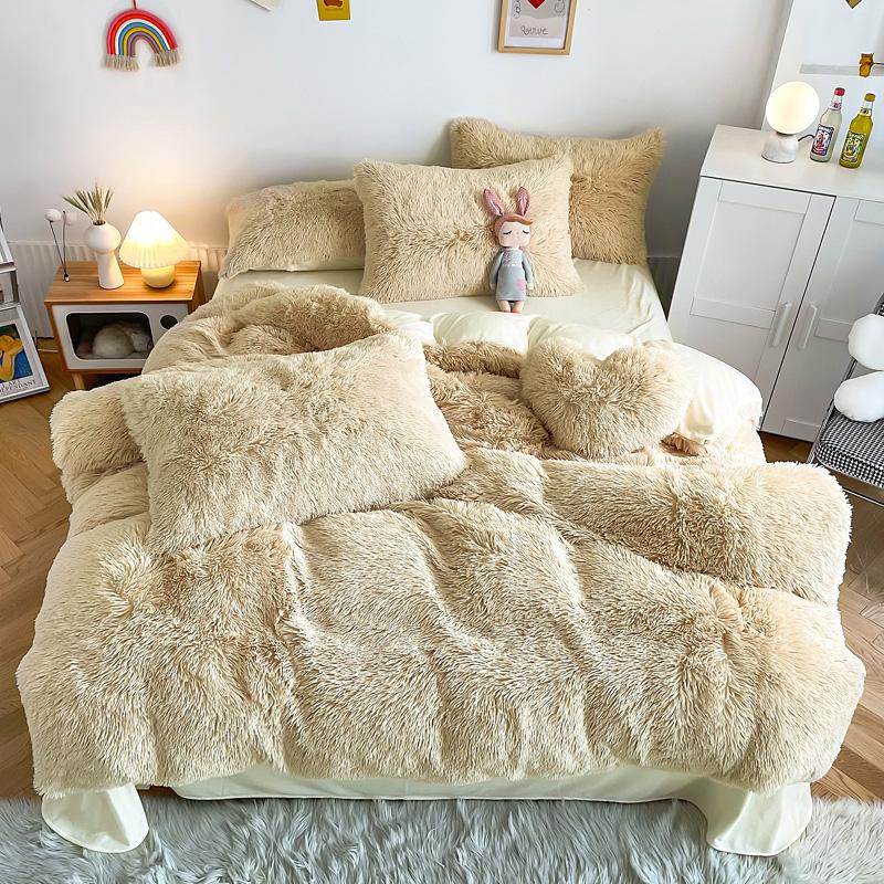 Comforter 3/4Pcs Warm Bedding Set Mink Velvet Shaggy Super Soft Coral Fleece Bed Sheet S