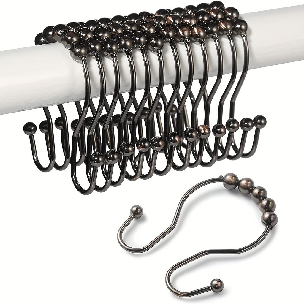 12pcs, Rustproof Stainless Steel S Shape Shower Curtain Hooks Rings, For Bathroom Shower Rod Curtains, Bathroom Accessories