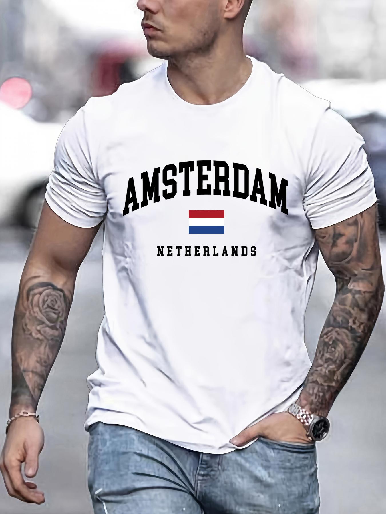 ETST 26 Amsterdam Nederland Vlag Print T-shirt Heren Katoen Ronde Hals T-shirts Los Zacht Kleding Zomer All-Match Mannen Korte Mouw 4XL