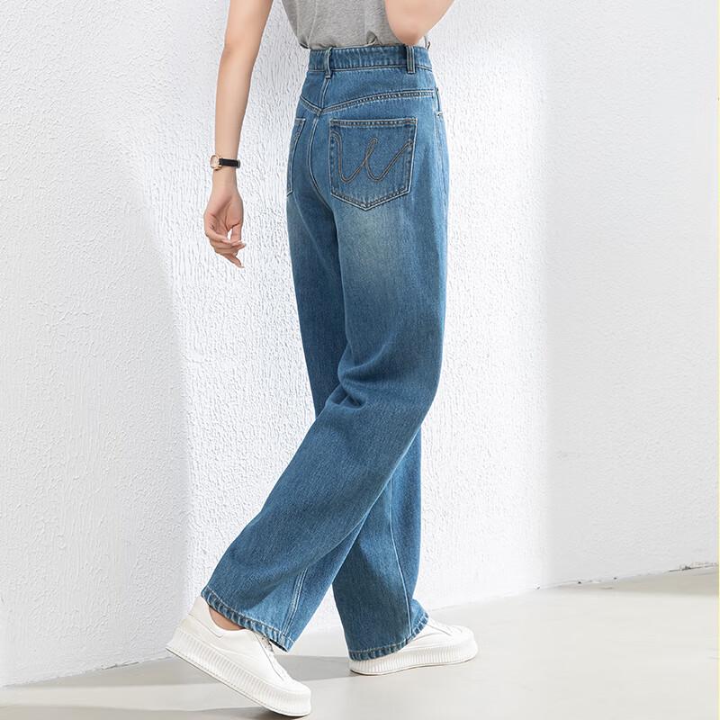Fanzhen Women's High-Waist Loose Wide-Leg Curved Jeans