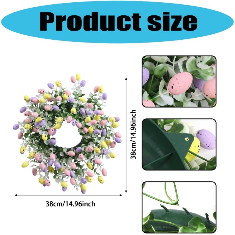 Easter Wreath Artificial Flower Wreath with Easter Eggs Holiday Decoration for Front Door Window Festival Celebration