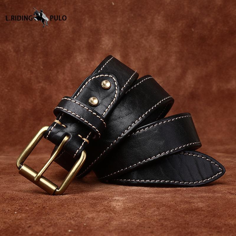 Genuine Bison Leather Shrinkage Vintage Rough Grain Belt Men's High Quality Cowhide Tree Grain Belt