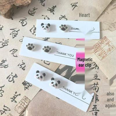 Entzückende Panda Magnetische Ohrclips - Kein Piercing erforderlich, Cartoon-Stil Mädchenhafte Herzstecker
