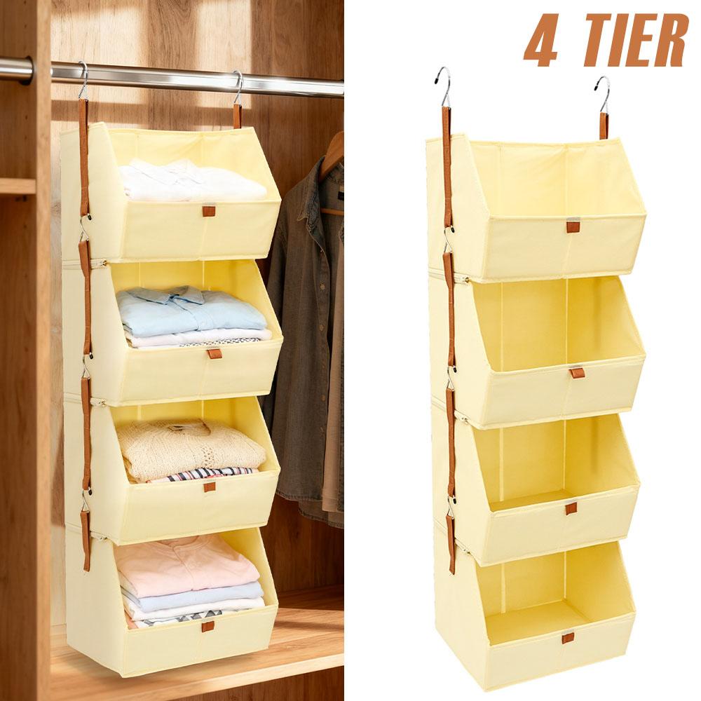4 Tier Hanging Closet Organizer Thickened Nonwoven Fabric Closet Storage Bin Removable Storage Rack for Clothes Shoes Towel Toy