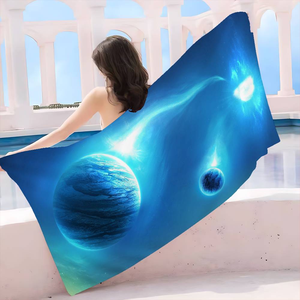 Solar System Planets Microfiber Printed Beach Towel Mountain Climbing Yoga Beach Swimming Running Absorbent Soft Towel