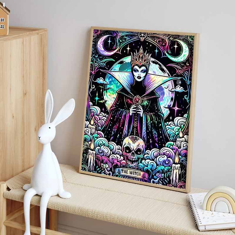 Disney 5D DIY Diamond Painting Evil Queen Dark Neon Tarot Style Illustration Full Round Diamond Mosaic Cartoon Dog Embroidery Art Painting Home Decor