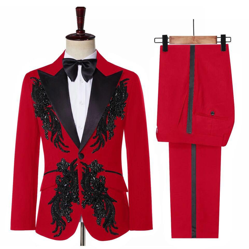 Costume de bărbați de lux cu broderie cu mărgele pentru nuntă, rever șal, blazer bărbătesc pentru bal, Hombre, smochinguri pentru mire, Costume Homme
